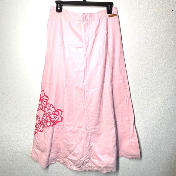 Vintage Y2K 2000's XS Midi Flare Baby Pink Lace up waist Coastal Grandmother - Picture 2 of 4